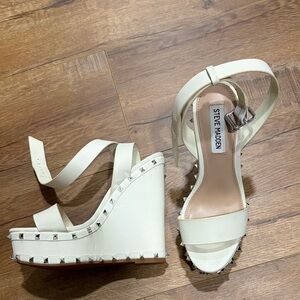 Steve Madden White Studded Wedge Sandals